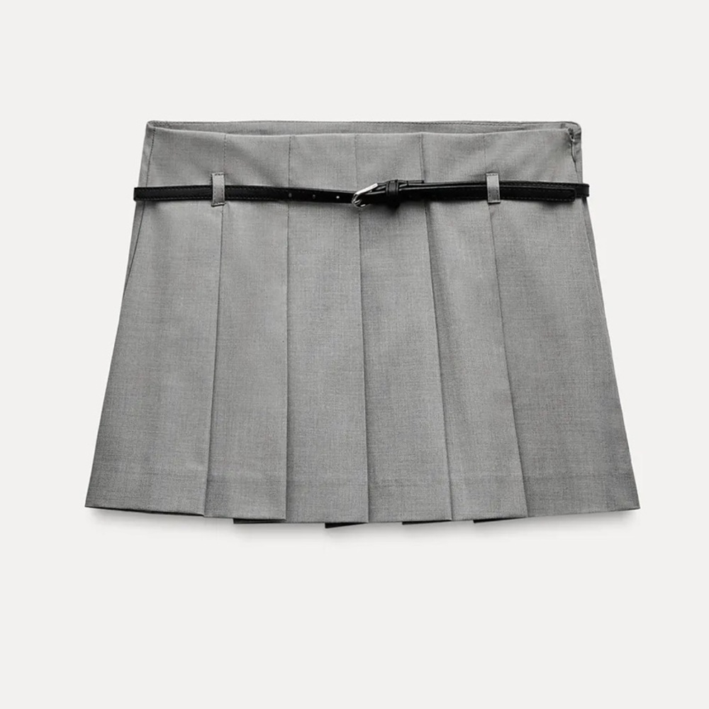 Zara Charcoal Pleated Mini Skirt with Black Belt